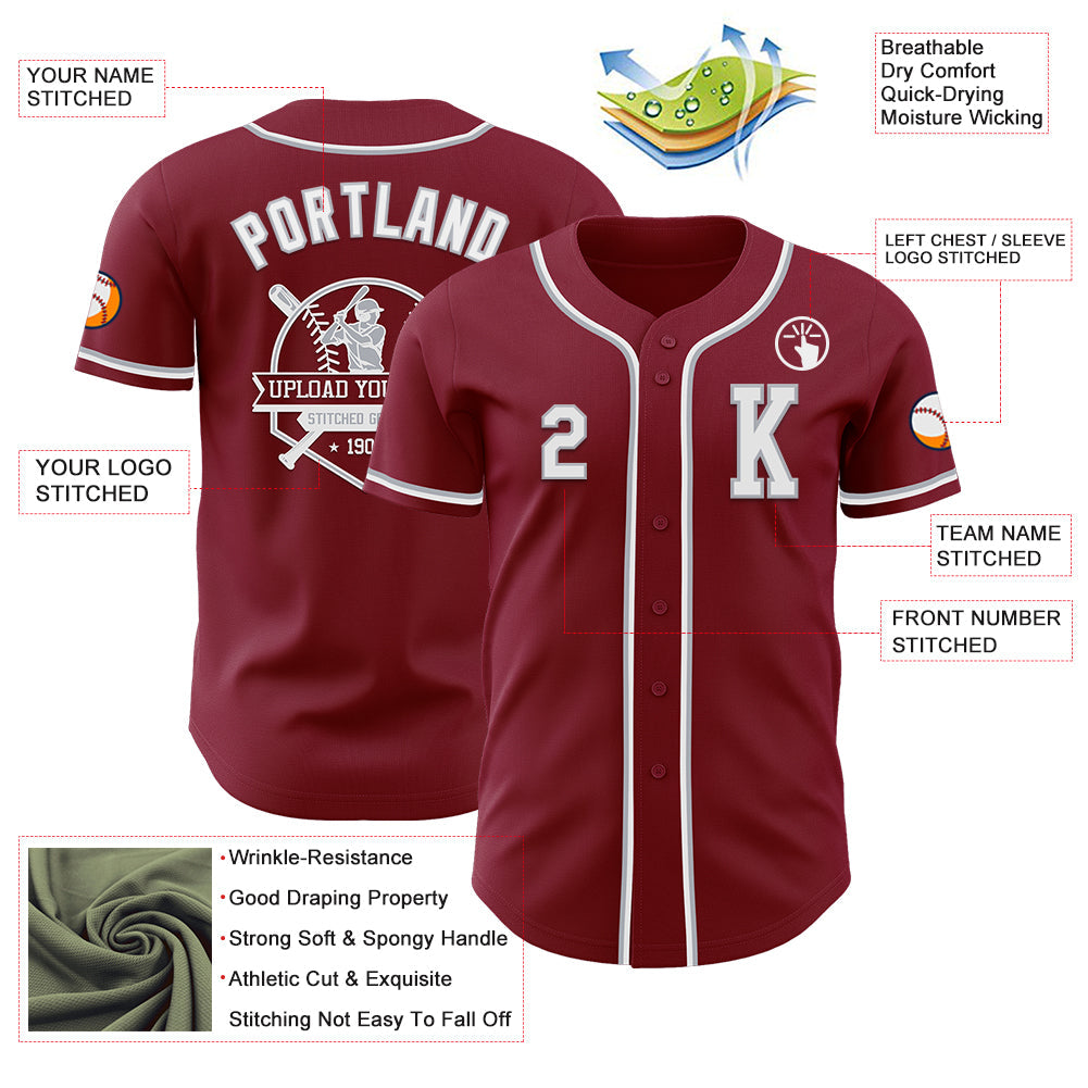 Custom Crimson White-Gray Authentic Baseball Jersey