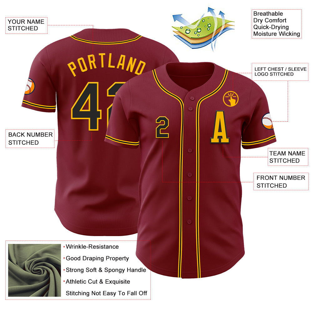 Custom Crimson Black-Gold Authentic Baseball Jersey