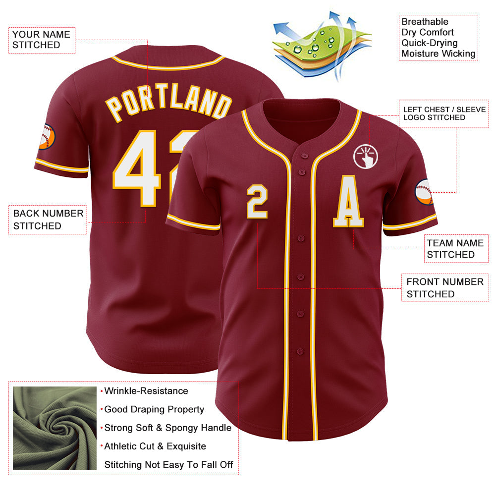Custom Crimson White-Gold Authentic Baseball Jersey