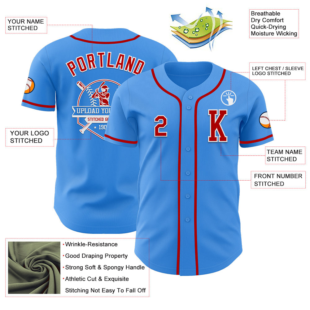 Custom Electric Blue Red-White Authentic Baseball Jersey