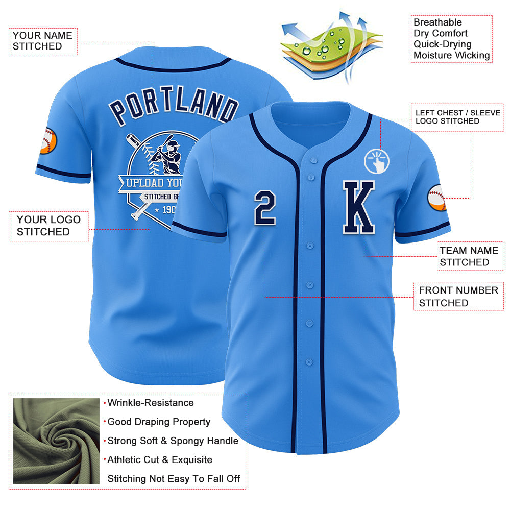 Custom Electric Blue Navy-White Authentic Baseball Jersey