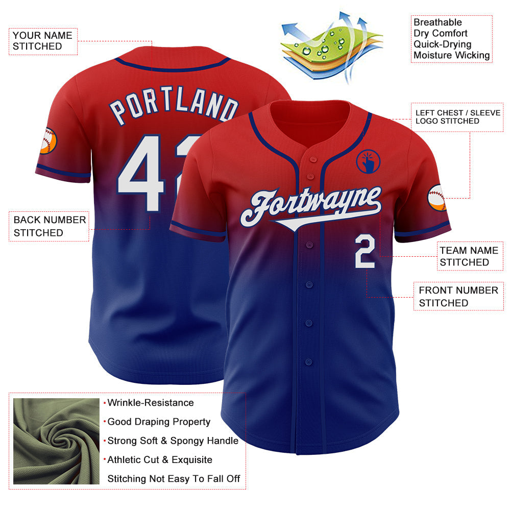 Custom Red White-Royal Authentic Fade Fashion Baseball Jersey