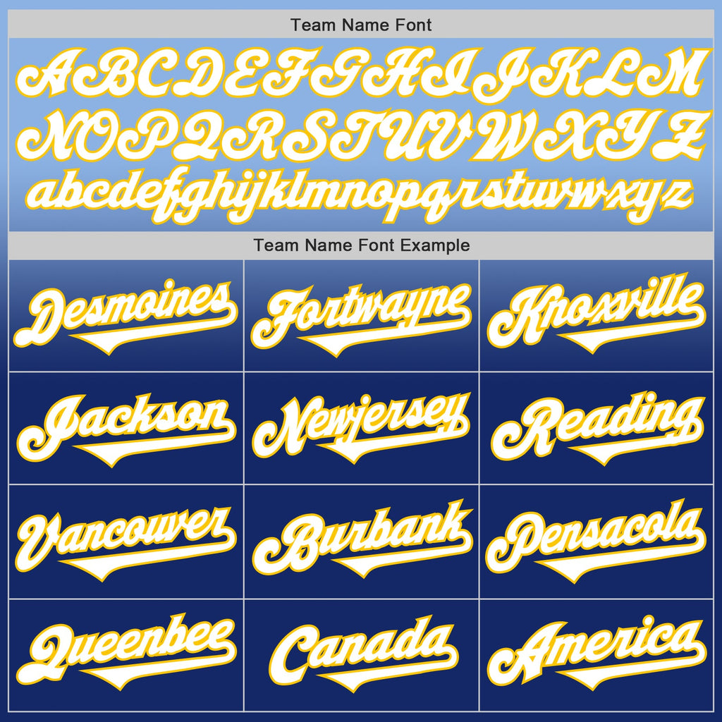 Custom Light Blue White Royal-Yellow Authentic Fade Fashion Baseball Jersey