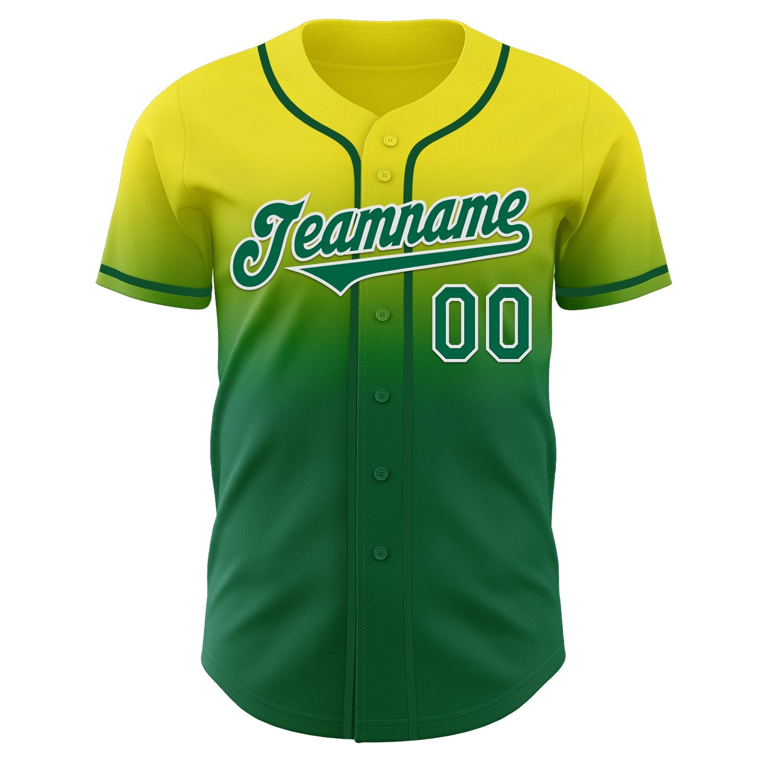 Custom Light Yellow Kelly Green-White Authentic Fade Fashion Baseball Jersey