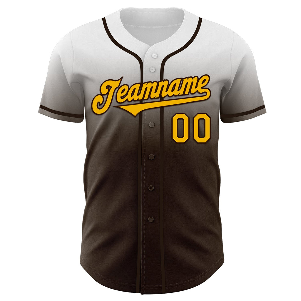 Custom White Gold-Brown Authentic Fade Fashion Baseball Jersey
