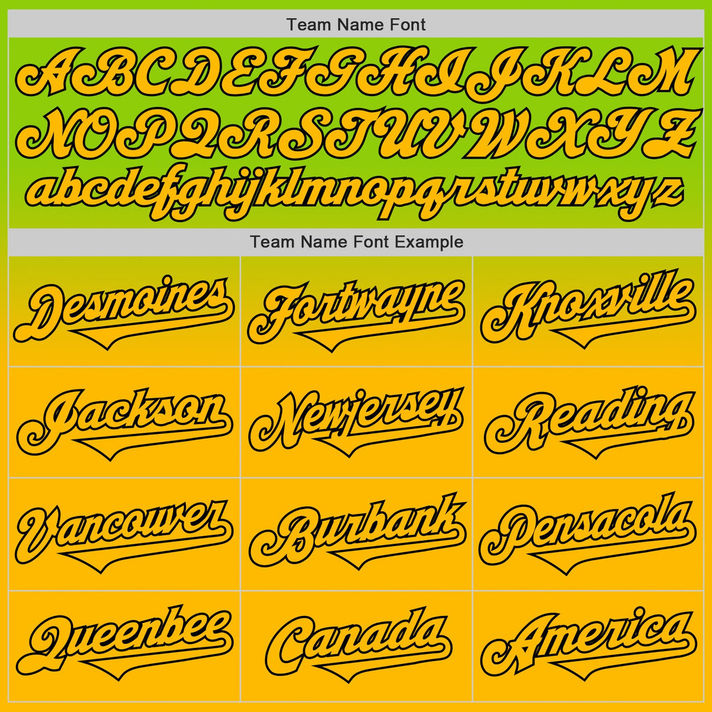 Custom Neon Green Gold-Black Authentic Fade Fashion Baseball Jersey