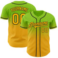 Custom Neon Green Gold-Black Authentic Fade Fashion Baseball Jersey