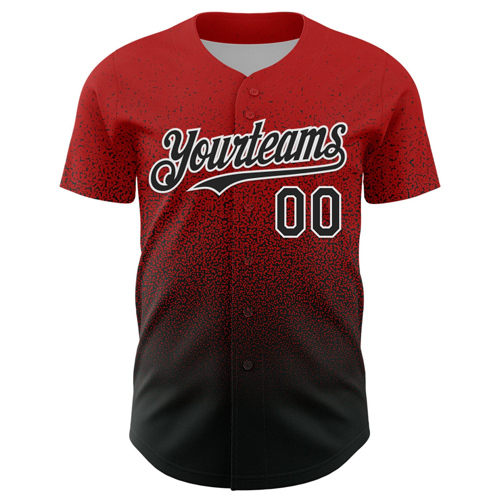 Custom Red Black-White Fade Fashion Speckle Authentic Baseball Jersey