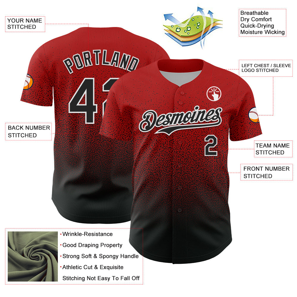 Custom Red Black-White Fade Fashion Speckle Authentic Baseball Jersey