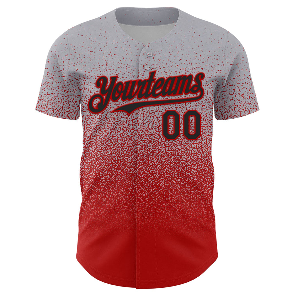 Custom Gray Black-Red Fade Fashion Speckle Authentic Baseball Jersey