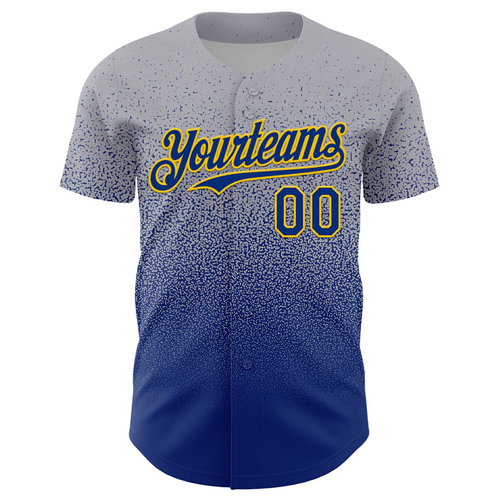 Custom Gray Royal-Gold Fade Fashion Speckle Authentic Baseball Jersey