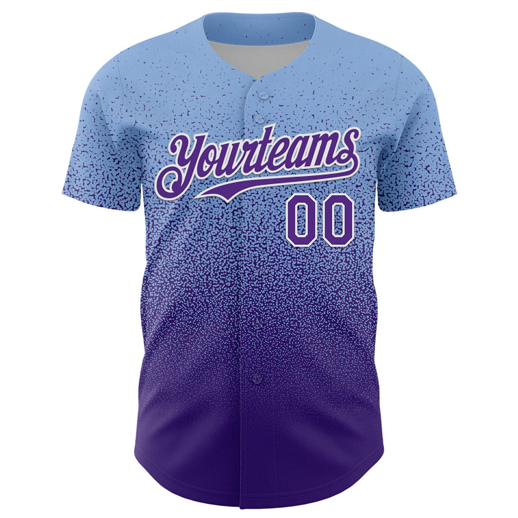 Custom Light Blue Purple-White Fade Fashion Speckle Authentic Baseball Jersey