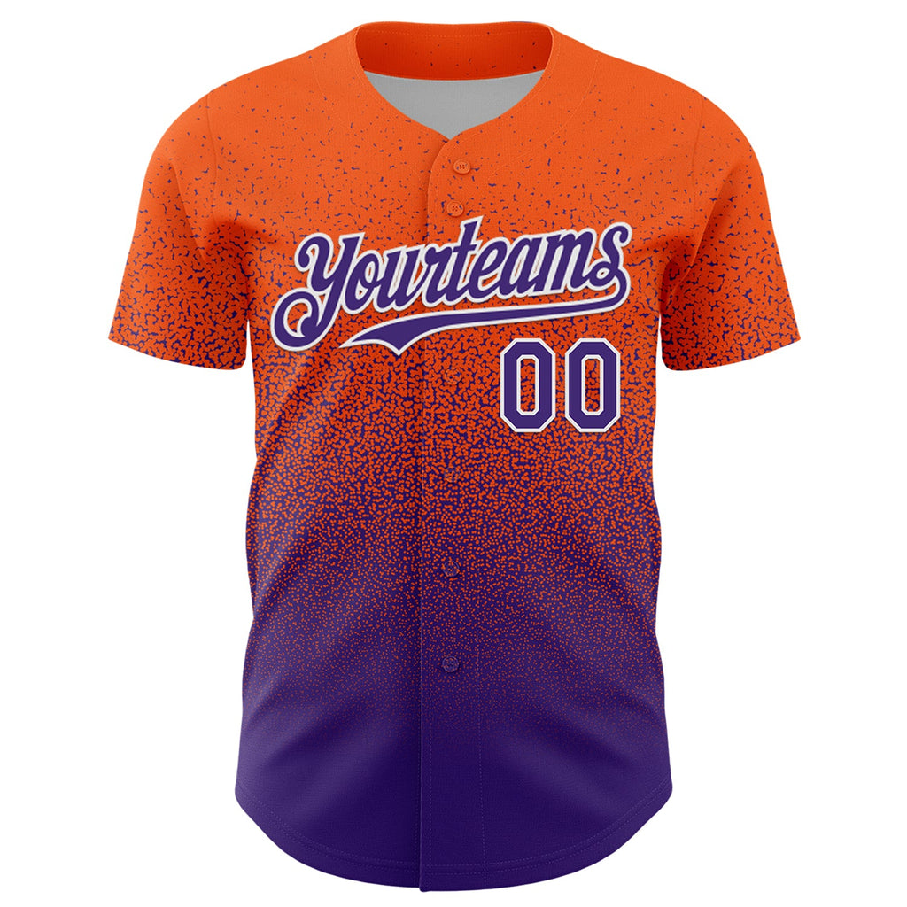 Custom Orange Purple-White Fade Fashion Speckle Authentic Baseball Jersey