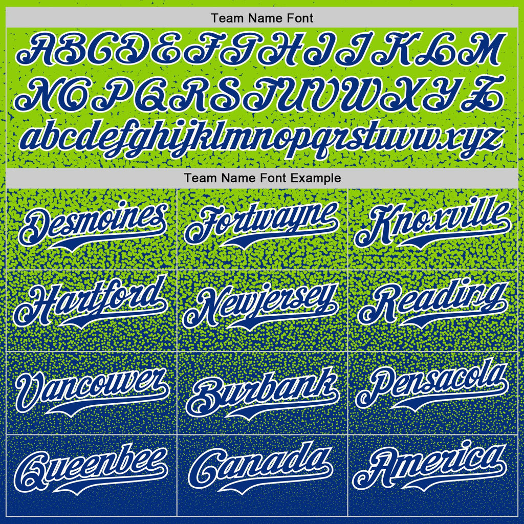 Custom Neon Green Royal-White Fade Fashion Speckle Authentic Baseball Jersey