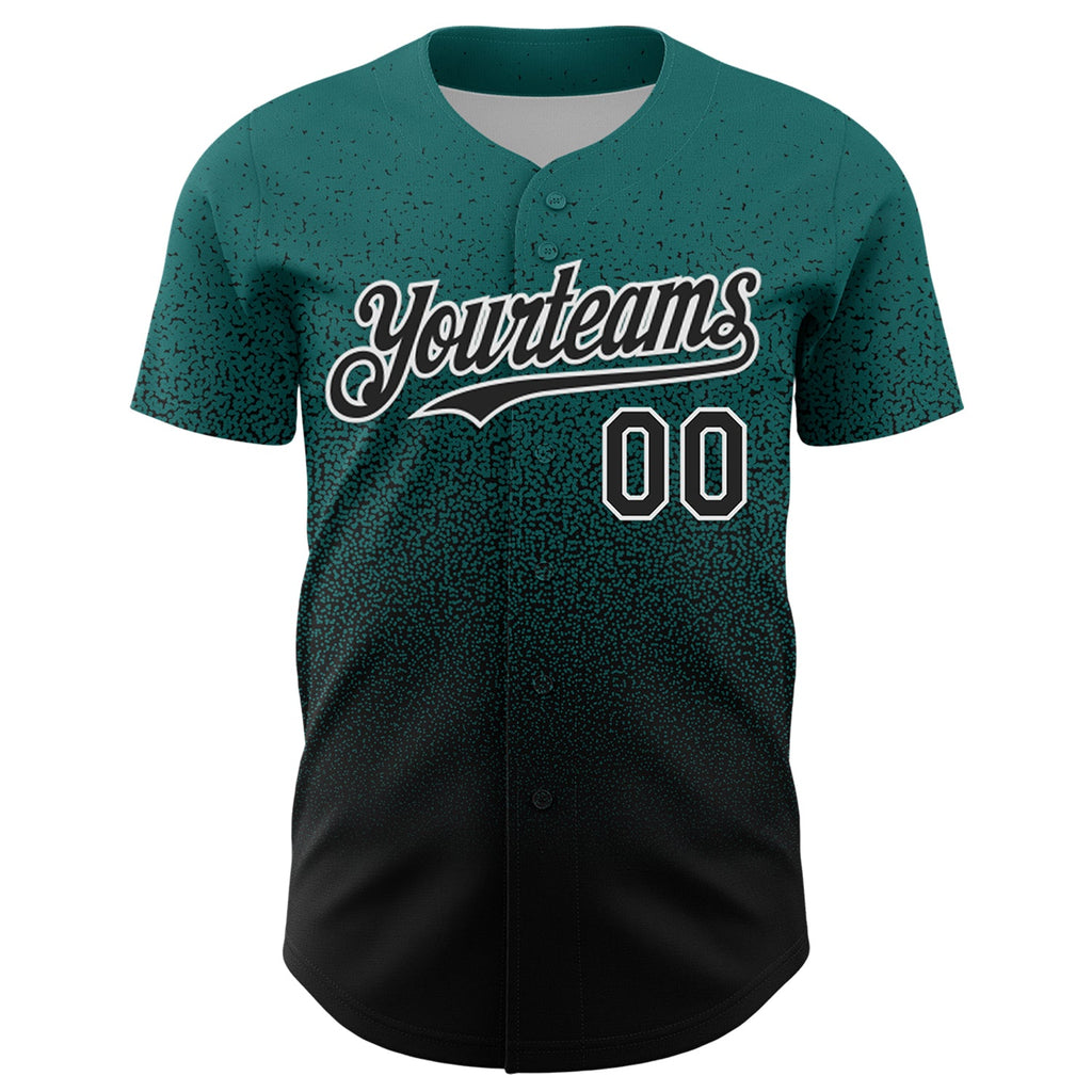 Custom Teal Black-White Fade Fashion Speckle Authentic Baseball Jersey