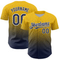 Custom Yellow Navy-White Fade Fashion Speckle Authentic Baseball Jersey