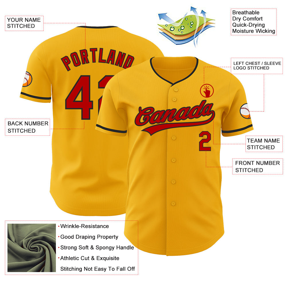 Custom Gold Red-Black Authentic Baseball Jersey