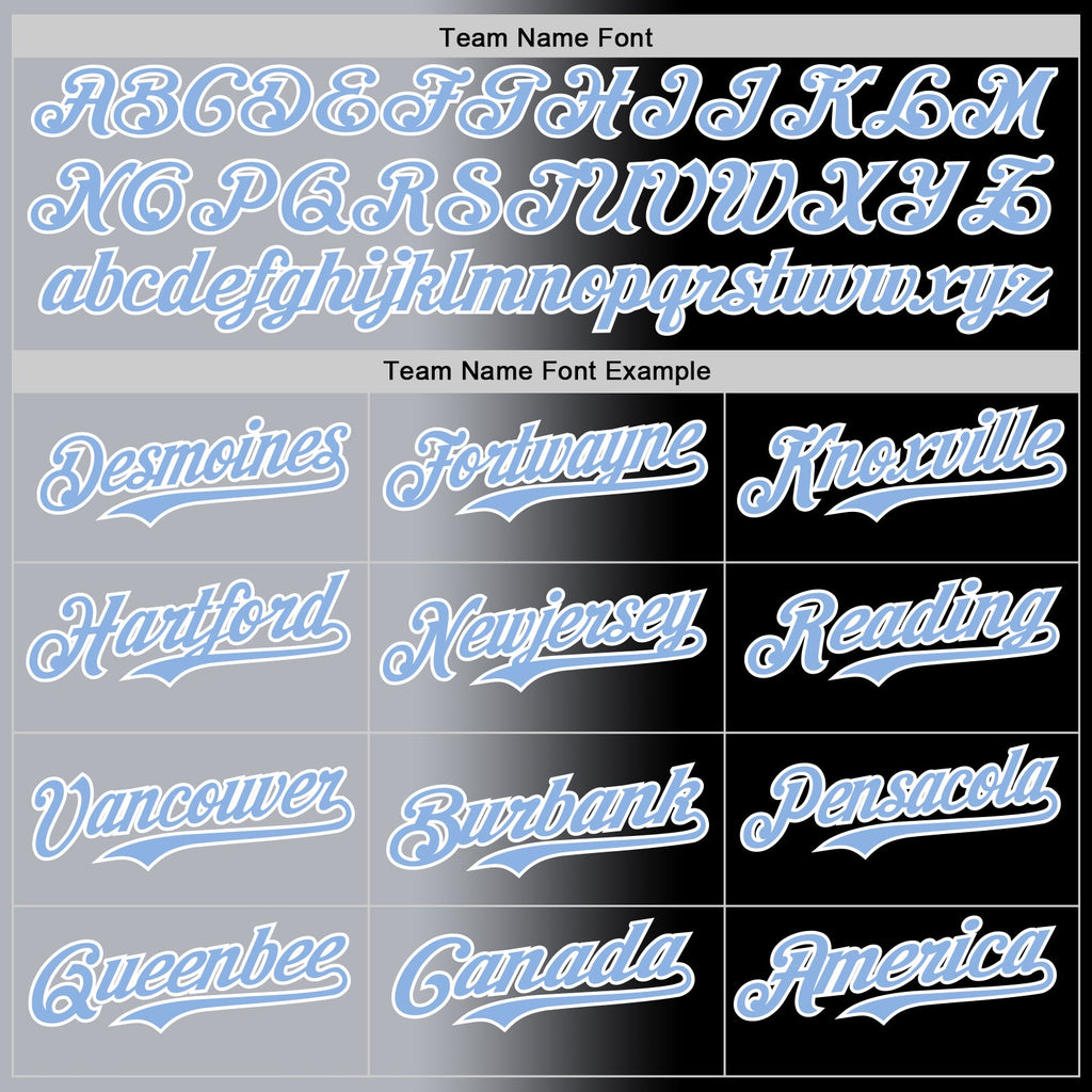 Custom Black Light Blue Gray-White Authentic Gradient Fashion Baseball Jersey