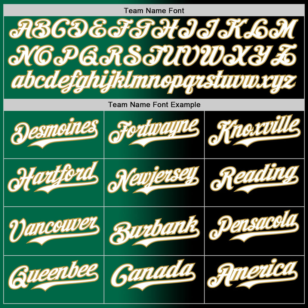 Custom Black White Kelly Green-Old Gold Authentic Gradient Fashion Baseball Jersey