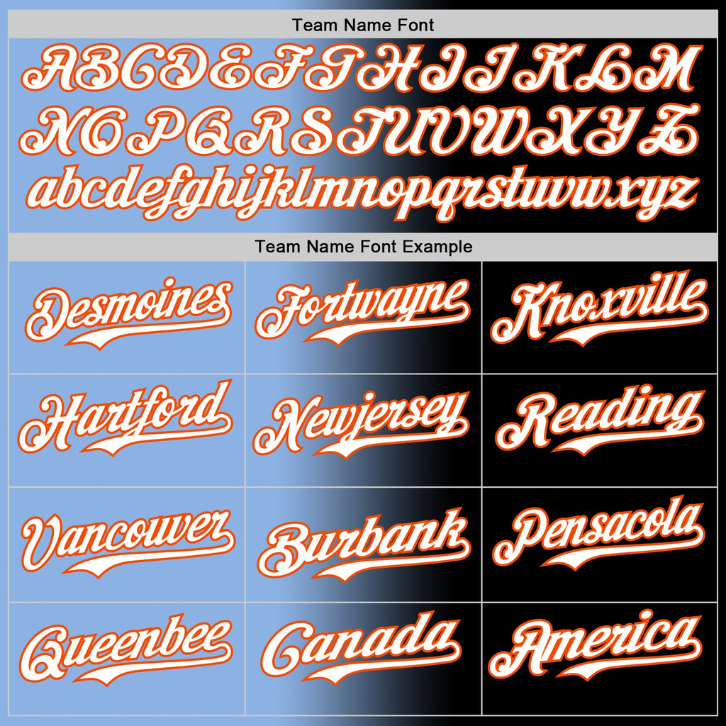 Custom Black White Light Blue-Orange Authentic Gradient Fashion Baseball Jersey