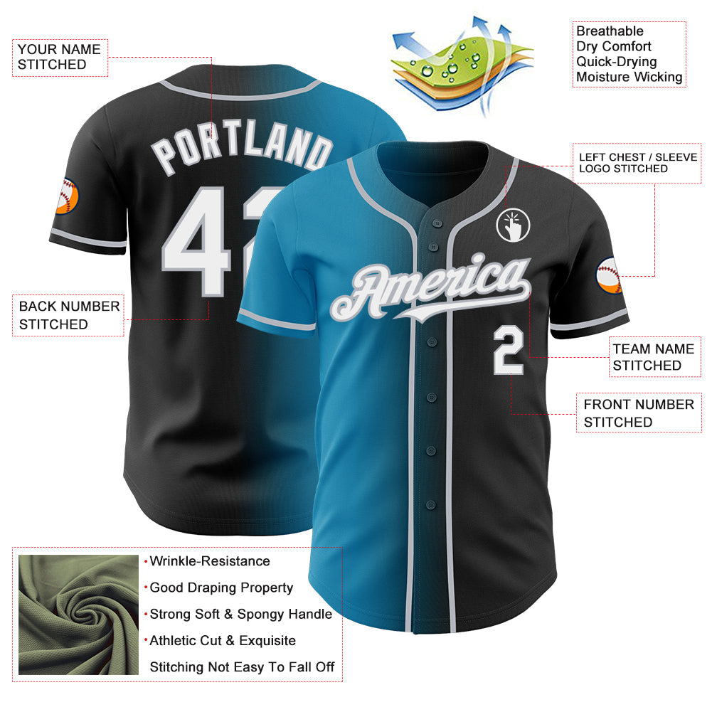 Custom Black White Panther Blue-Gray Authentic Gradient Fashion Baseball Jersey