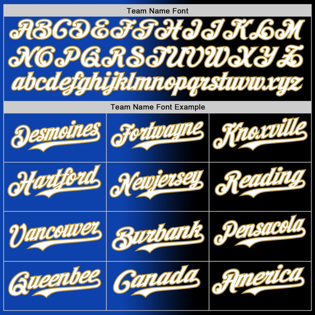 Custom Black White Thunder Blue-Old Gold Authentic Gradient Fashion Baseball Jersey