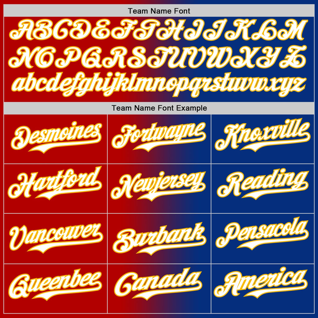 Custom Royal White Red-Gold Authentic Gradient Fashion Baseball Jersey