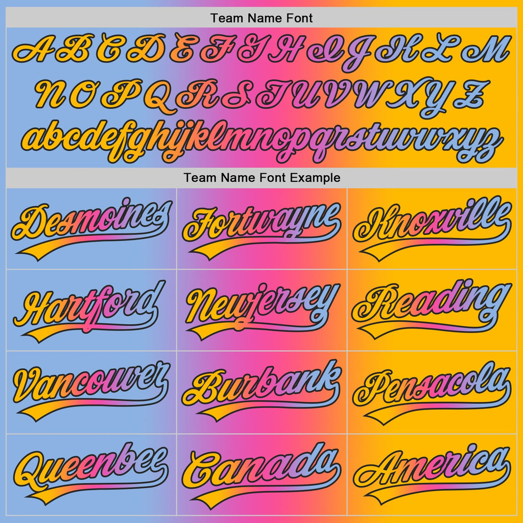 Custom Gold Light Blue Pink-Black Authentic Gradient Fashion Baseball Jersey