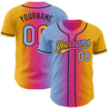 Custom Gold Light Blue Pink-Black Authentic Gradient Fashion Baseball Jersey