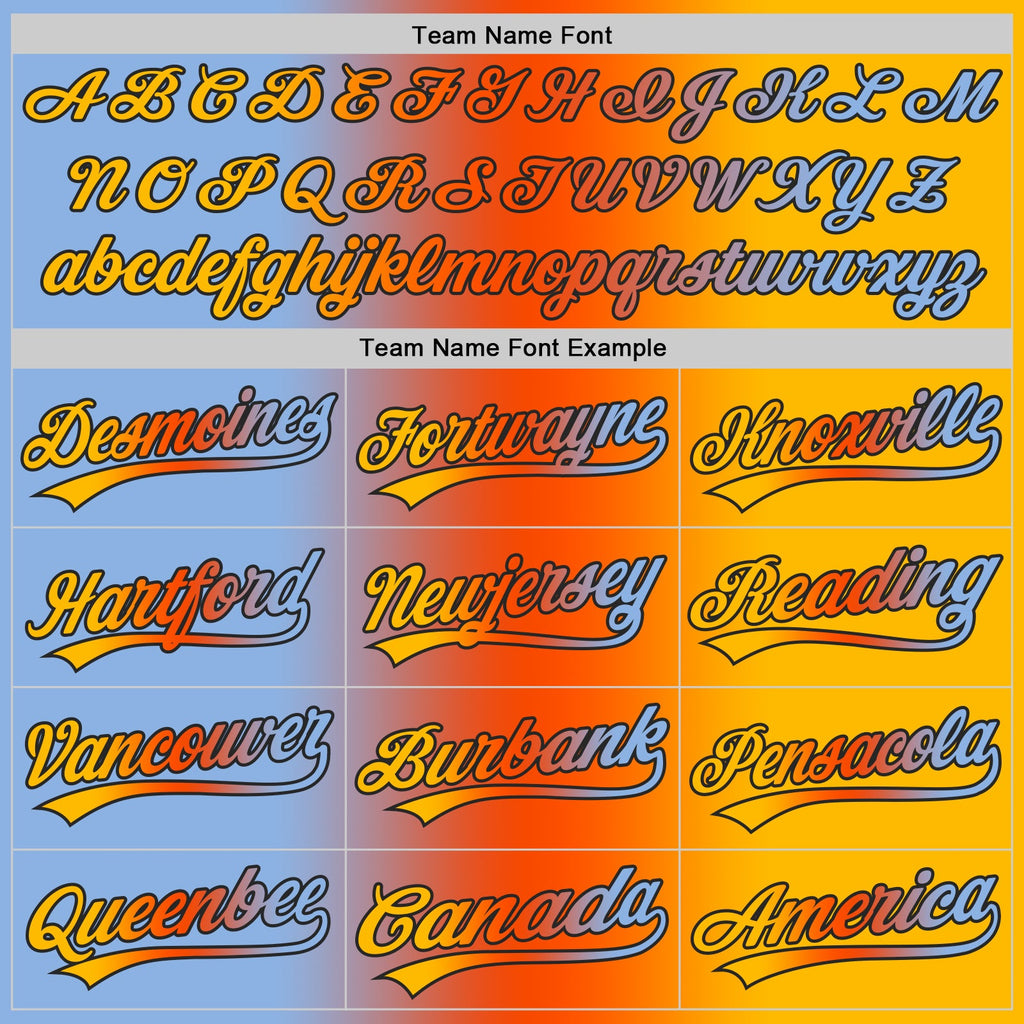 Custom Gold Light Blue Orange-Black Authentic Gradient Fashion Baseball Jersey