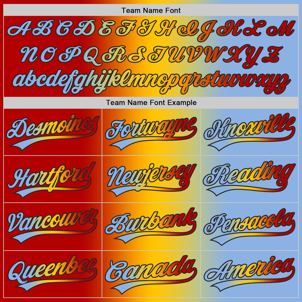 Custom Light Blue Red Yellow-Black Authentic Gradient Fashion Baseball Jersey
