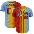 Custom Light Blue Red Yellow-Black Authentic Gradient Fashion Baseball Jersey