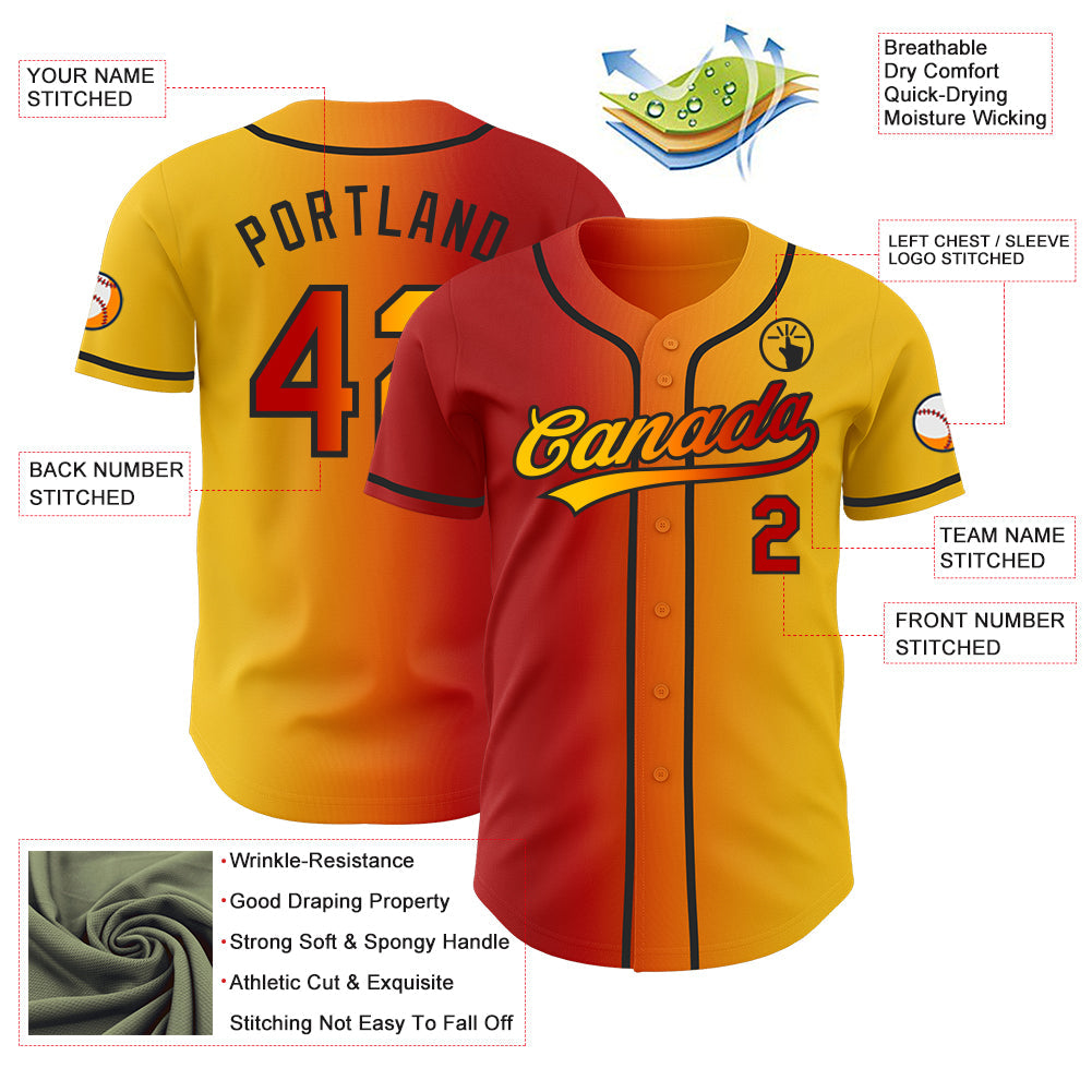 Custom Yellow Red Bay Orange-Black Authentic Gradient Fashion Baseball Jersey