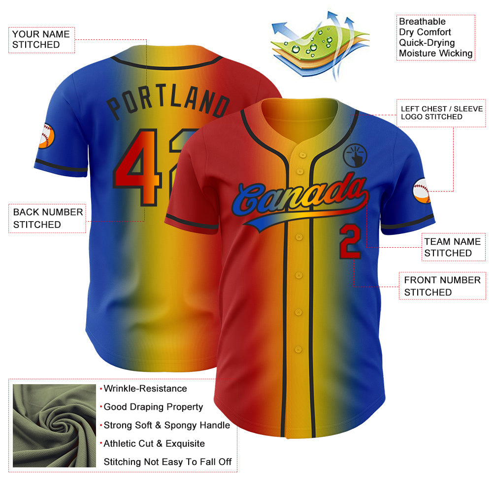 Custom Thunder Blue Red Yellow-Black Authentic Gradient Fashion Baseball Jersey