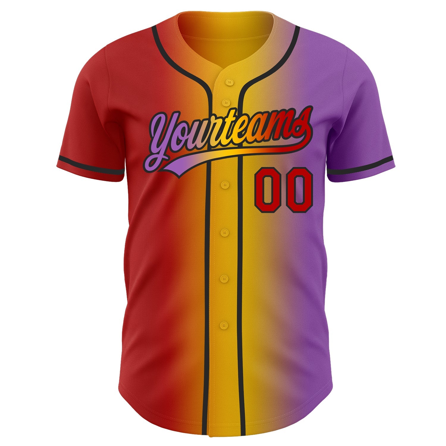 Custom Medium Purple Red Yellow-Black Authentic Gradient Fashion Baseball Jersey