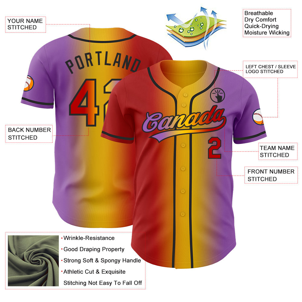 Custom Medium Purple Red Yellow-Black Authentic Gradient Fashion Baseball Jersey