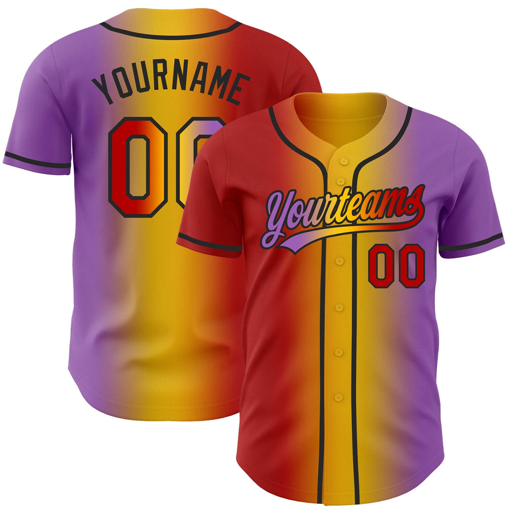 Custom Medium Purple Red Yellow-Black Authentic Gradient Fashion Baseball Jersey