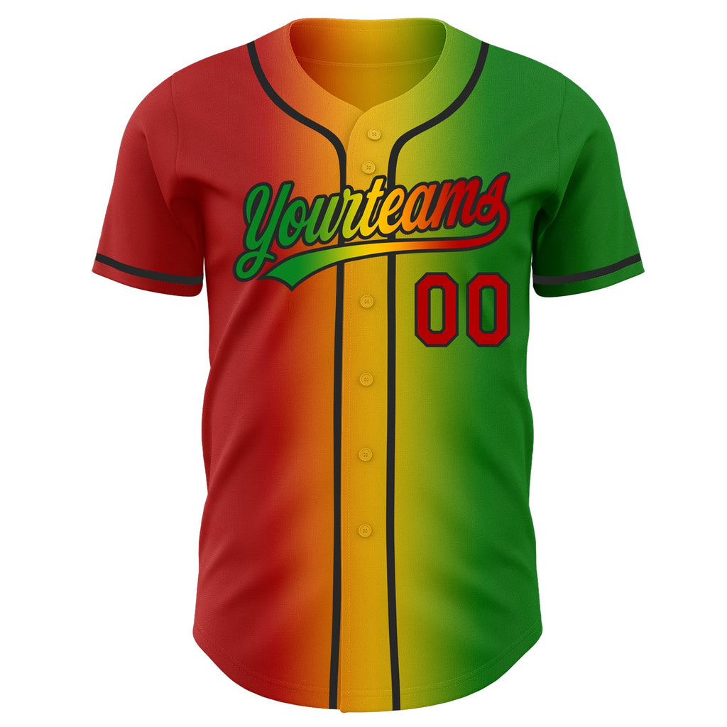 Custom Grass Green Red Yellow-Black Authentic Gradient Fashion Baseball Jersey