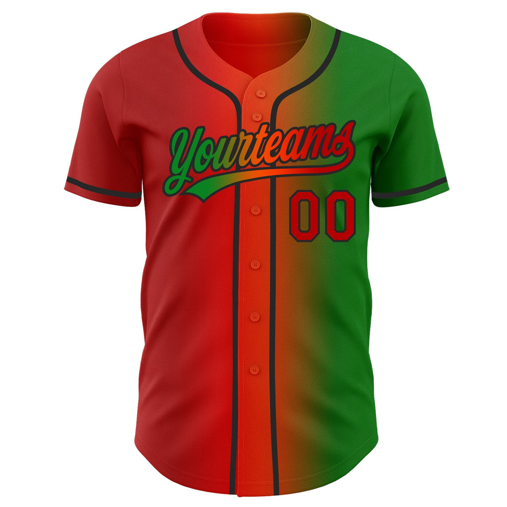 Custom Grass Green Red Orange-Black Authentic Gradient Fashion Baseball Jersey