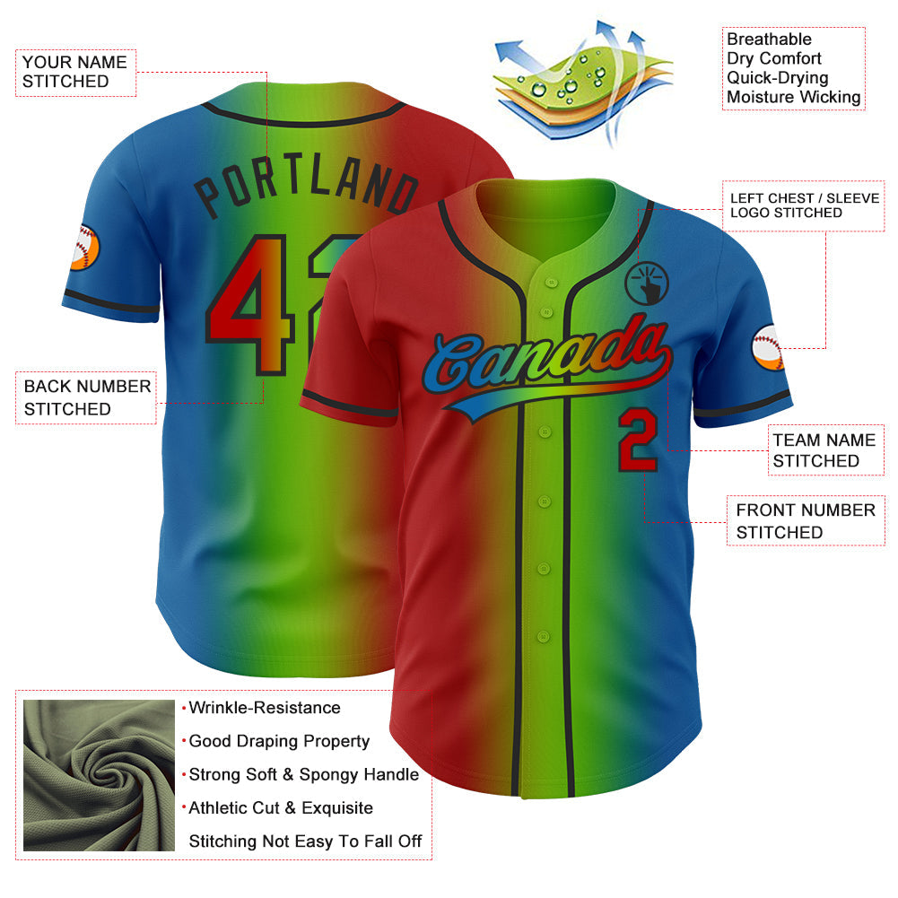 Custom Blue Red Neon Green-Black Authentic Gradient Fashion Baseball Jersey