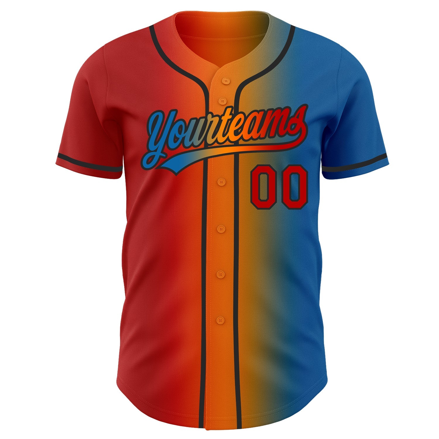 Custom Blue Red Bay Orange-Black Authentic Gradient Fashion Baseball Jersey