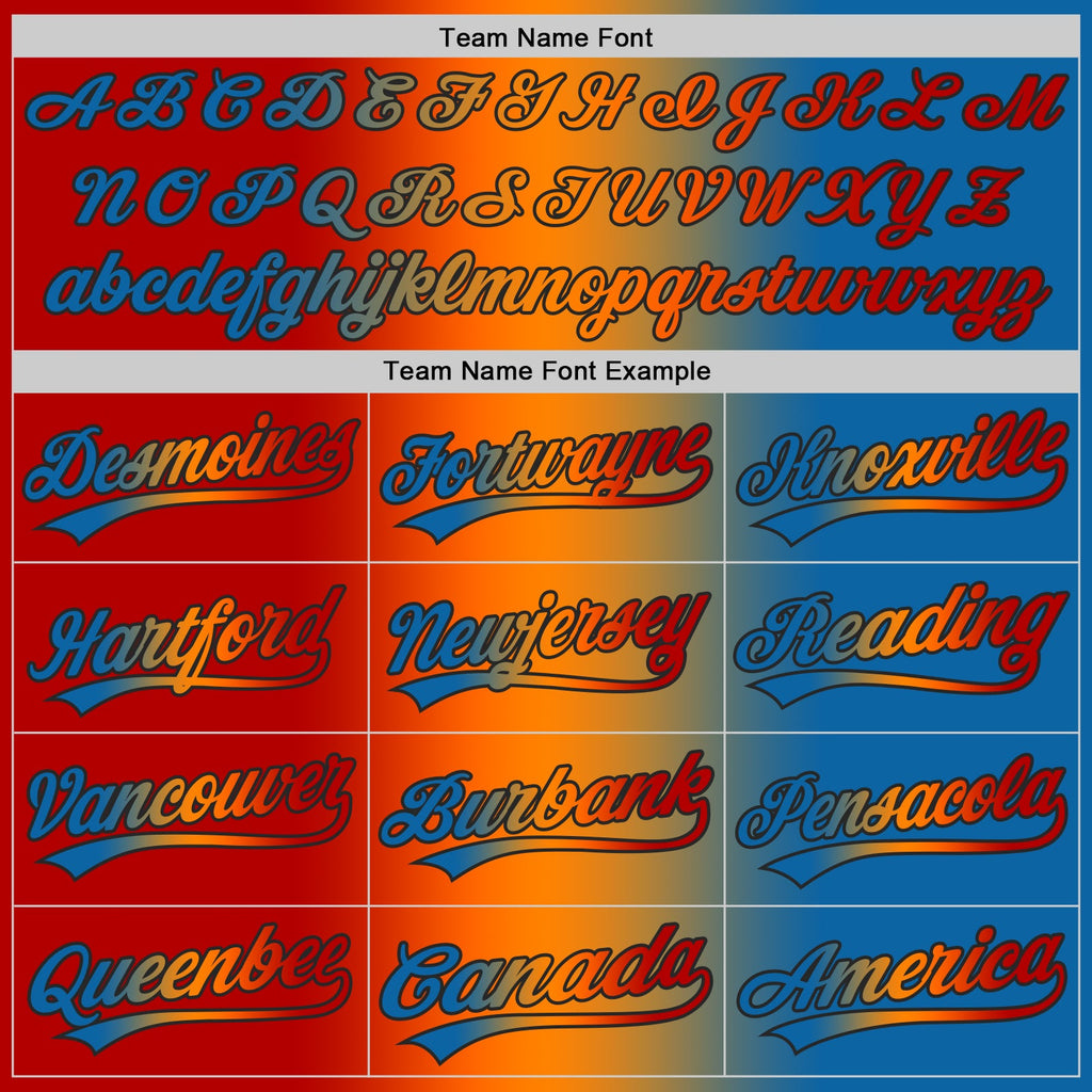 Custom Blue Red Bay Orange-Black Authentic Gradient Fashion Baseball Jersey