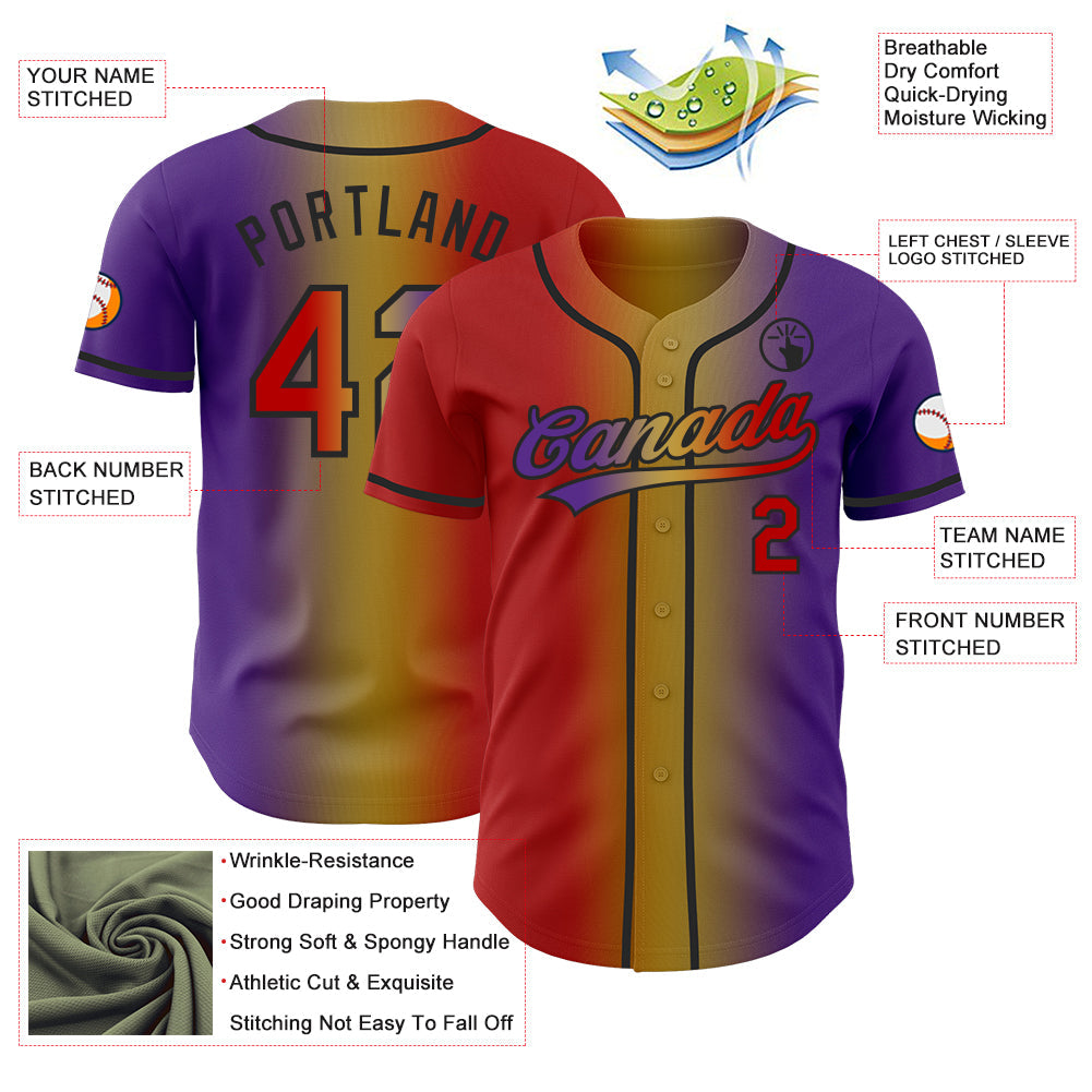 Custom Purple Red Old Gold-Black Authentic Gradient Fashion Baseball Jersey