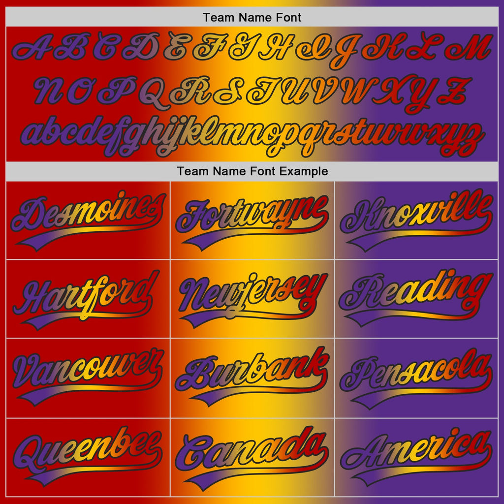 Custom Purple Red Yellow-Black Authentic Gradient Fashion Baseball Jersey