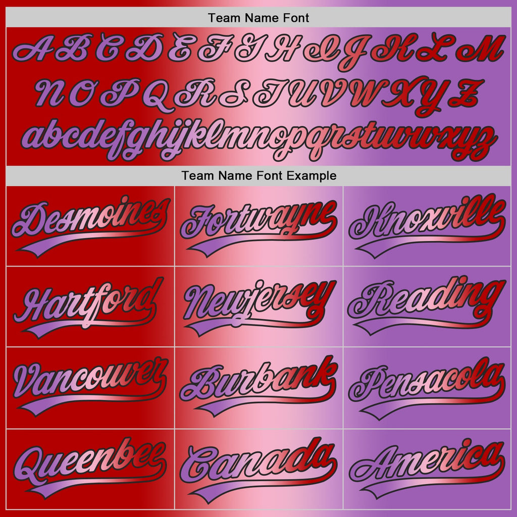 Custom Medium Purple Red Light Pink-Black Authentic Gradient Fashion Baseball Jersey
