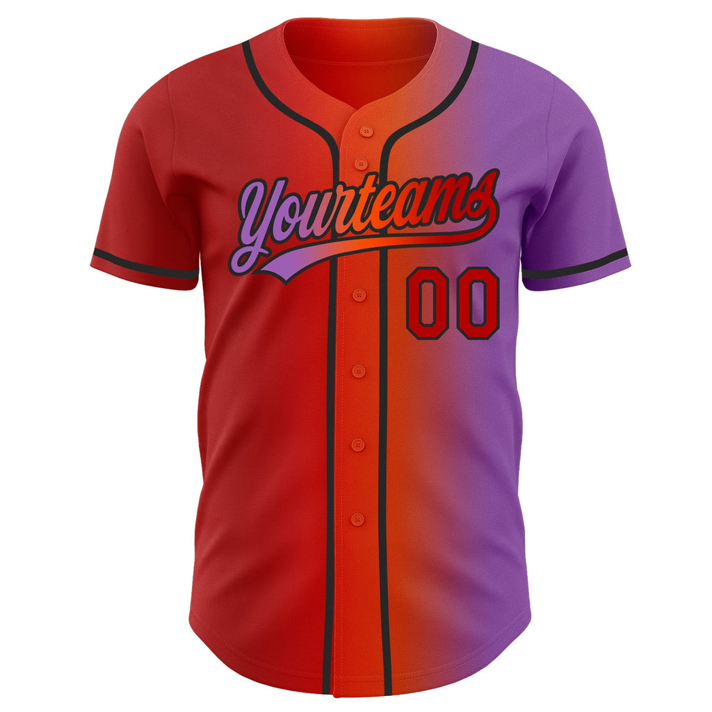Custom Medium Purple Red Orange-Black Authentic Gradient Fashion Baseball Jersey