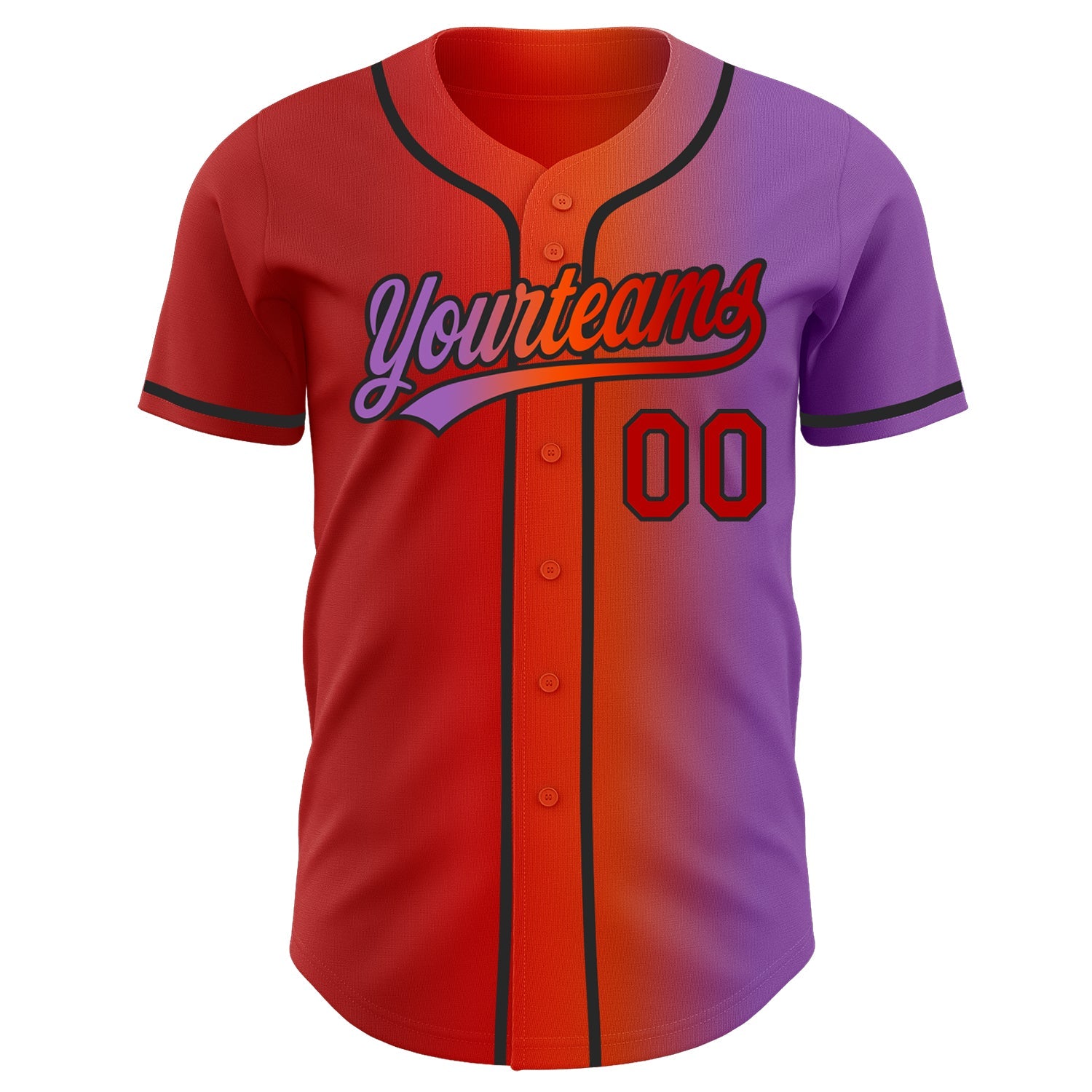 Custom Medium Purple Red Orange-Black Authentic Gradient Fashion Baseball Jersey