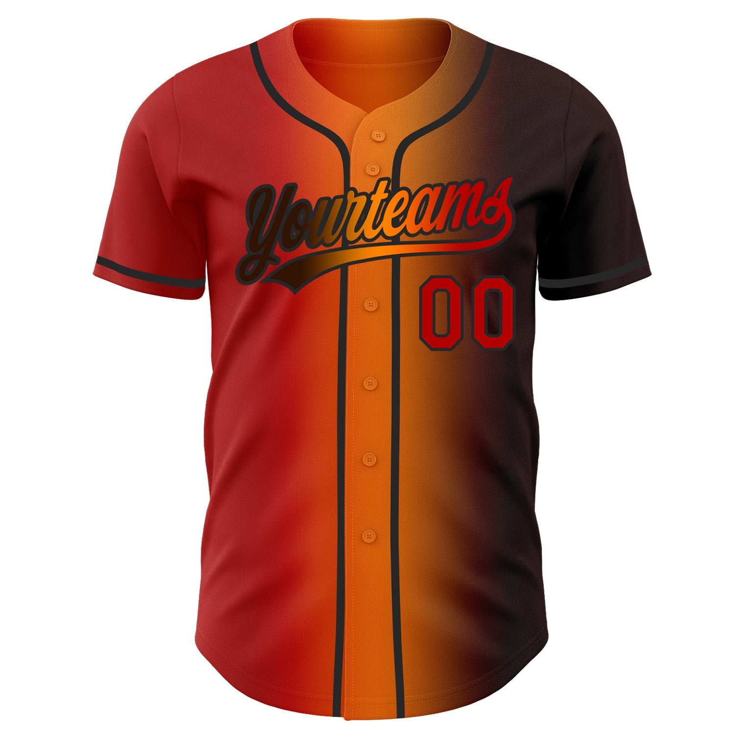 Custom Brown Red Bay Orange-Black Authentic Gradient Fashion Baseball Jersey
