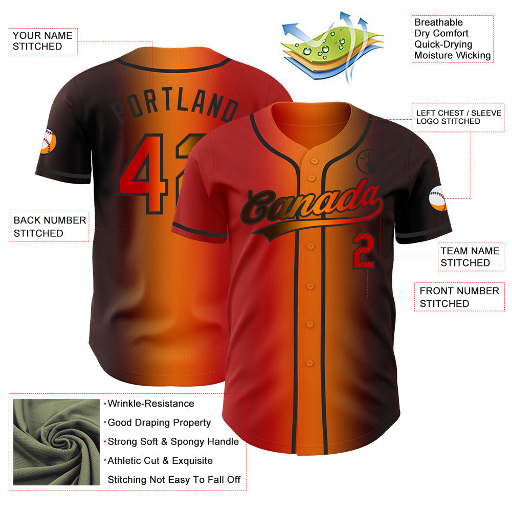 Custom Brown Red Bay Orange-Black Authentic Gradient Fashion Baseball Jersey