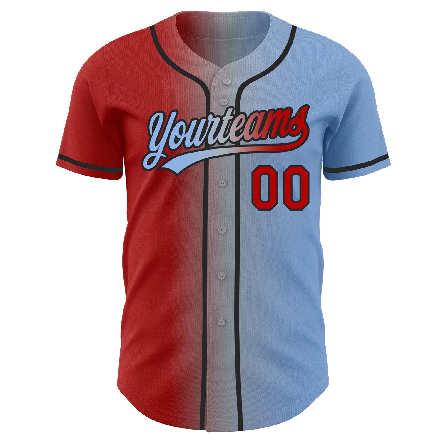 Custom Light Blue Red Gray-Black Authentic Gradient Fashion Baseball Jersey